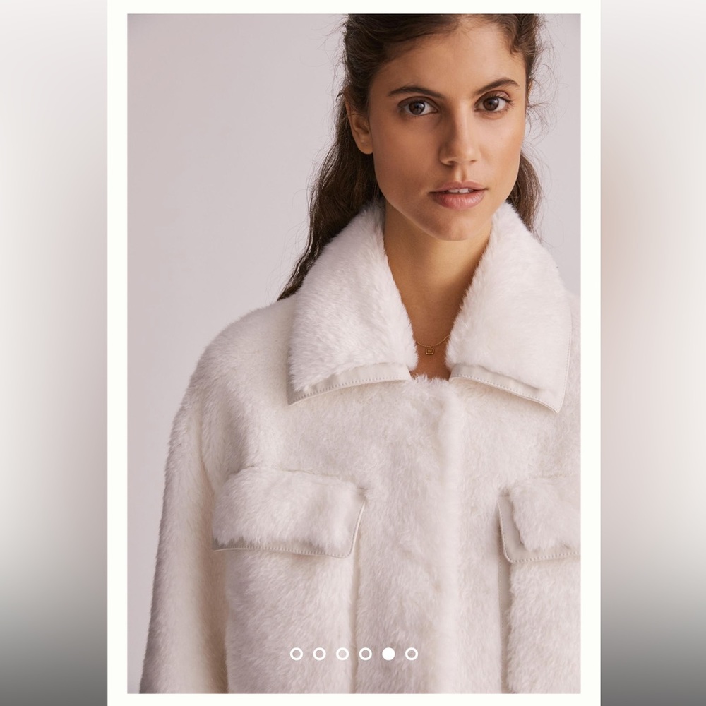 Anthropologie Maeve Cinched Faux Fur Coat in Ivory size Medium Petite MP